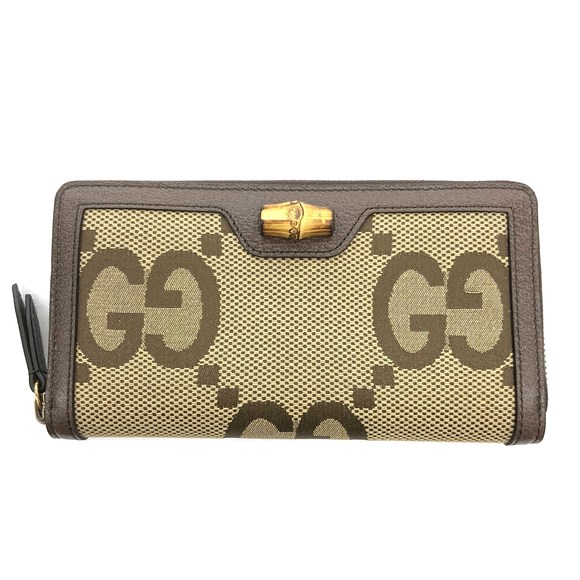Gucci Brown Wallet Leather Bamboo Jumbo Long Zip GG - Picture 1 of 7